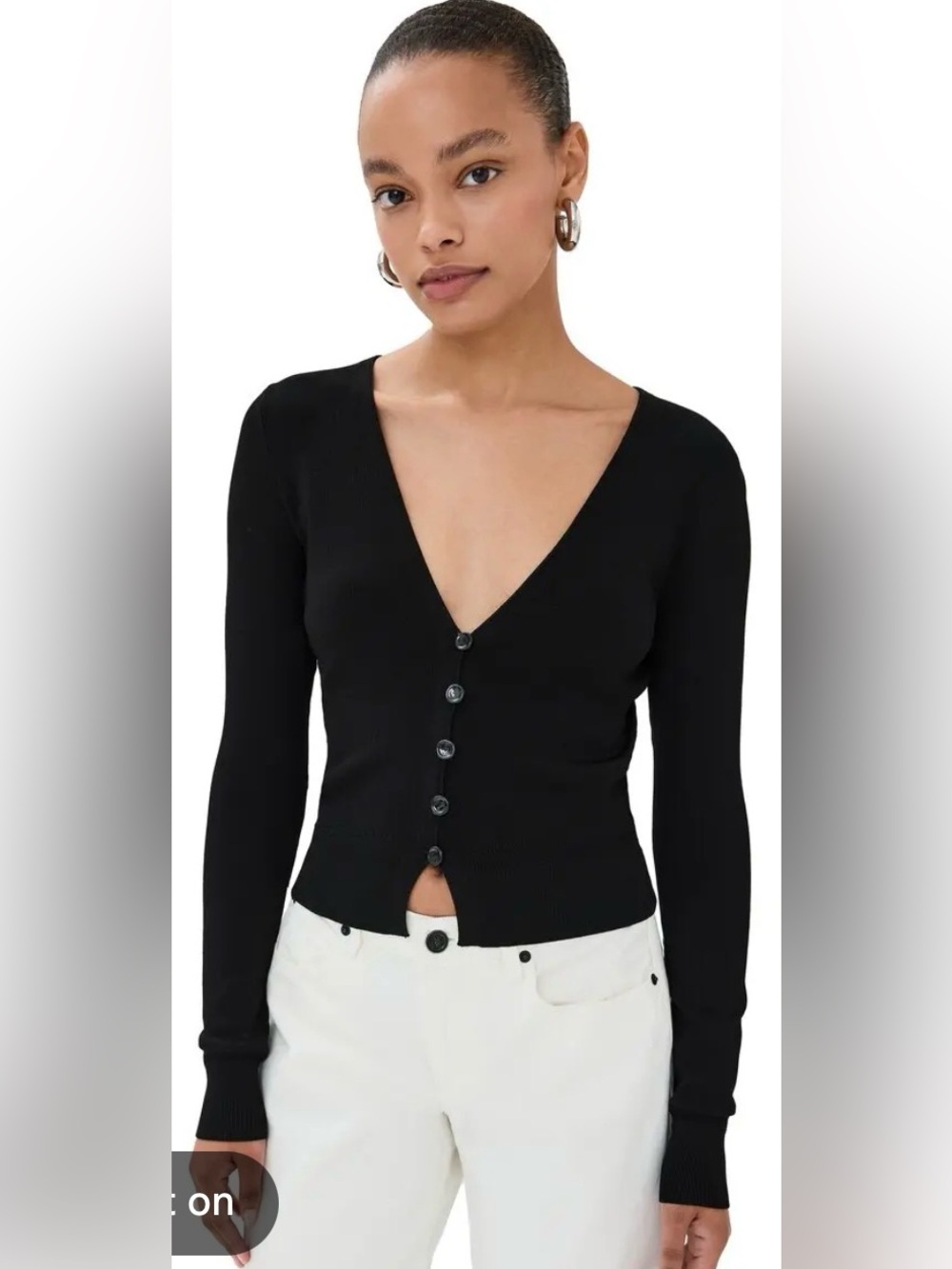 Reformation Black Ribbed V-Neck Button-Front Cardigan